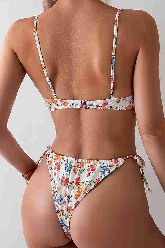 Angelsin Alt Bağlamalı Çiçek Baskılı Bikini Takımı Çok Renkli - 3