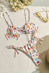 Angelsin Alt Bağlamalı Çiçek Baskılı Bikini Takımı Çok Renkli - Thumbnail