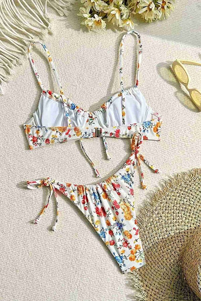 Angelsin Alt Bağlamalı Çiçek Baskılı Bikini Takımı Çok Renkli - 5