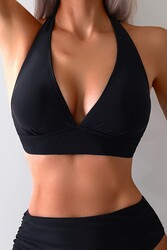 Angelsin Arkadan Bağlamalı Bikini Üstü (Çıkartılabilir Kaplı) Siyah - Thumbnail