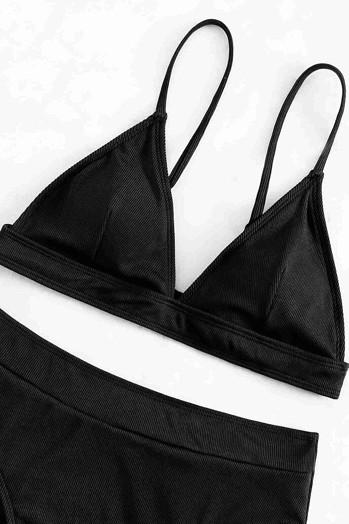 Angelsin Ayarlanabilir Askılı Üçgen Tasarım Yüksek Bel Bikini Takımı Siyah - 5