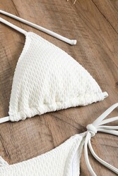 Angelsin Bağlamalı Alt Üst Pareo Üçgen 4'lü Brezilya Bikini Takım Set(Çıkartılabilir Kaplı) Beyaz - Thumbnail
