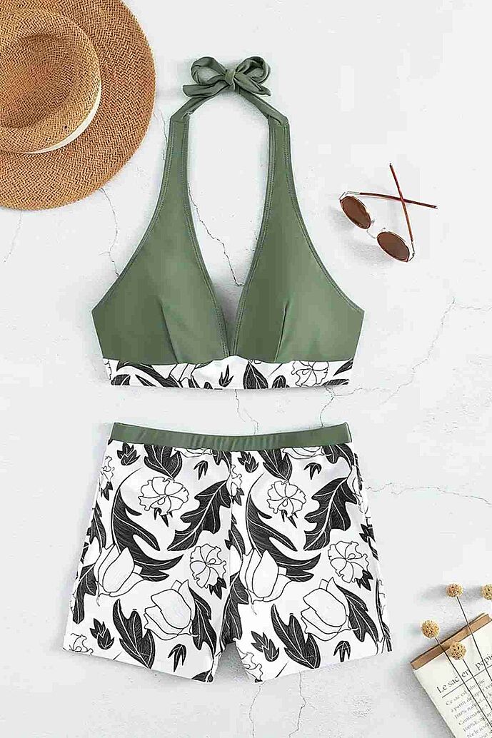 Angelsin Baskılı Deniz Şortlu Bikini Takım (Çıkartılabilir Kaplı) Çok Renkli - 3