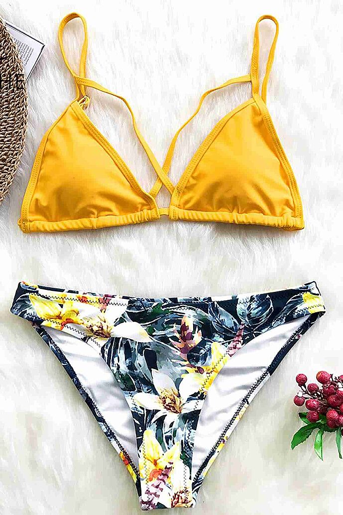 Angelsin Baskılı Sarı Bikini Üstü Sarı - 5