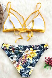 Angelsin Baskılı Sarı Bikini Üstü Sarı - Thumbnail