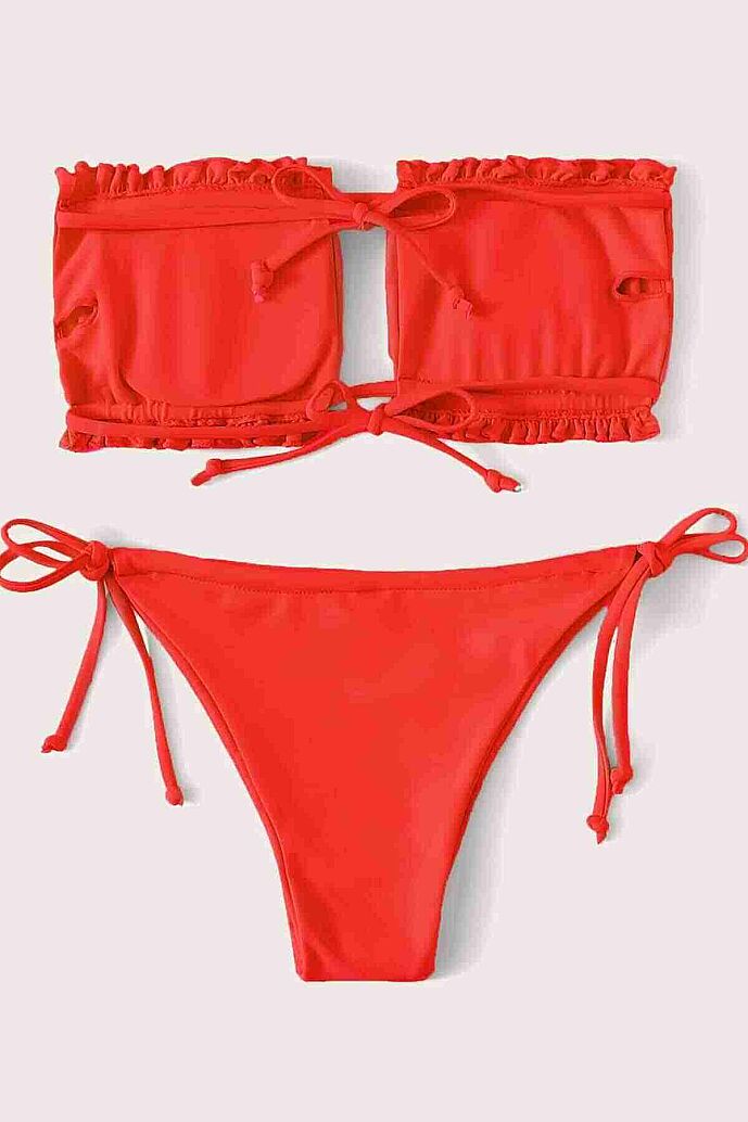 Angelsin Brezilya Model Büzgülü Bağlamalı Bikini Altı Kırmızı - 3