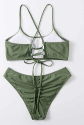 Angelsin Brezilyan Arkadan Büzgülü Sırt Bağlamalı Bikini Takım Yeşil - Thumbnail