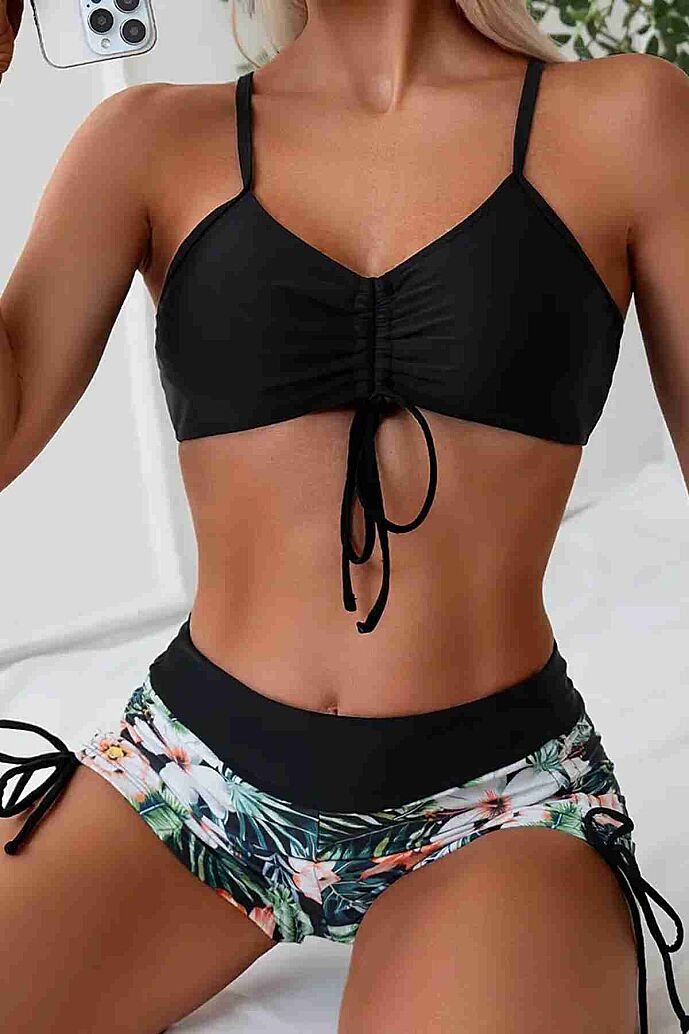 Angelsin Büzgü Ayarlı Bikini Üstü Siyah - 3