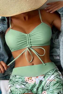 Angelsin - Angelsin Büzgü Ayarlı Bikini Üstü Yeşil