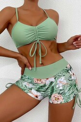 Angelsin Büzgü Ayarlı Bikini Üstü Yeşil - Thumbnail