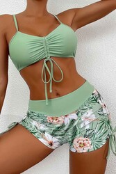 Angelsin Büzgü Ayarlı Bikini Üstü Yeşil - Thumbnail