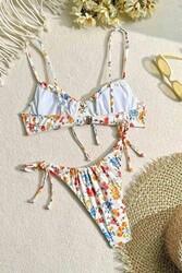 Angelsin Çiçek Baskılı Bikini Üstü Çok Renkli - Thumbnail
