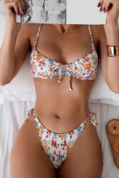 Angelsin Çiçek Baskılı Bikini Üstü Çok Renkli - Thumbnail