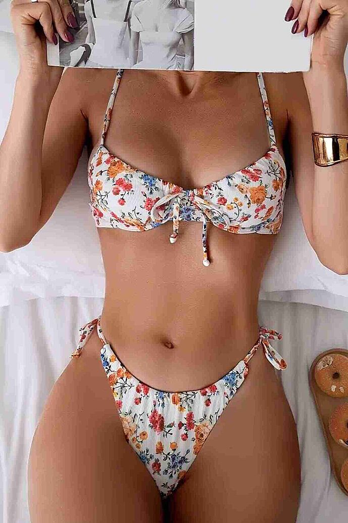 Angelsin Çiçek Baskılı Bikini Üstü Çok Renkli - 7
