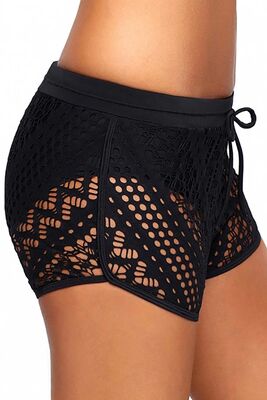 Angelsin Dantel Deniz Şortu Birleşik Bikini Alt Siyah - 1