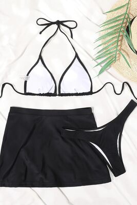 Angelsin - Angelsin Deniz Etekli 3 lü Bikini Takım (Çıkartılabilir Kaplı) Siyah (1)