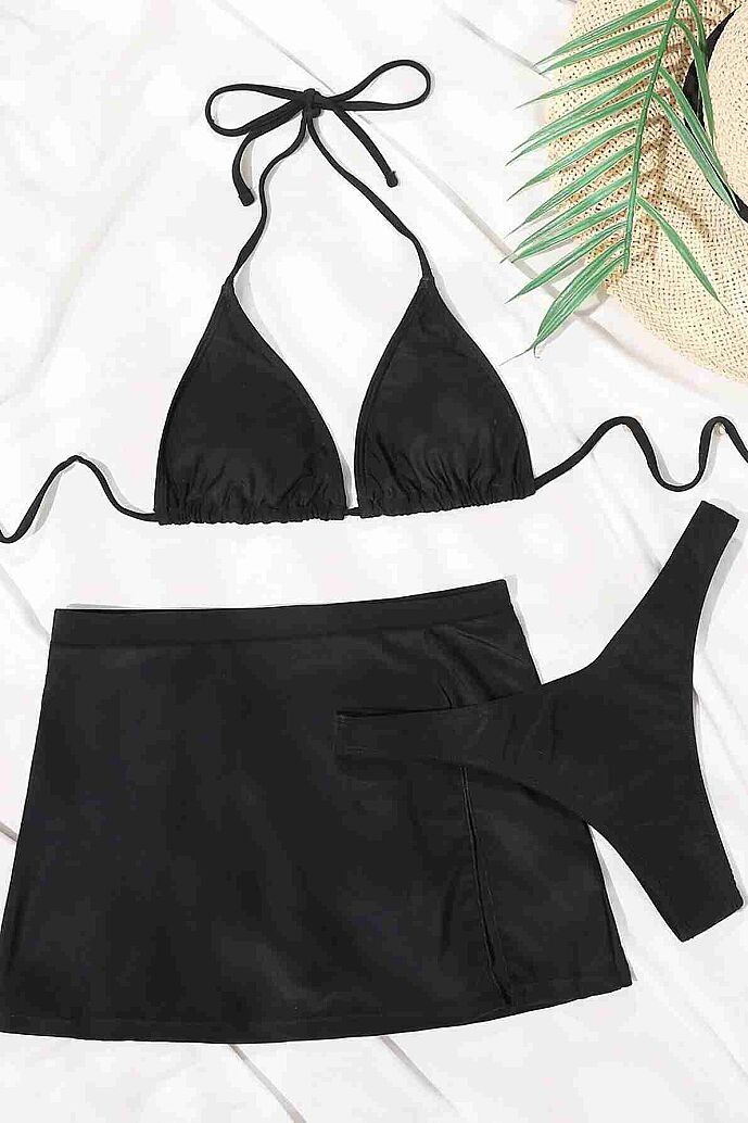 Angelsin Deniz Etekli 3 lü Bikini Takım (Çıkartılabilir Kaplı) Siyah - 5