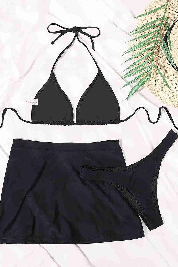 Angelsin Deniz Etekli 3 lü Bikini Takım (Çıkartılabilir Kaplı) Siyah - 6