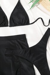 Angelsin Deniz Etekli 3 lü Bikini Takım (Çıkartılabilir Kaplı) Siyah - Thumbnail