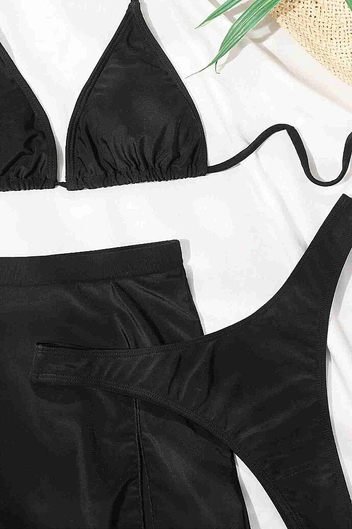 Angelsin Deniz Etekli 3 lü Bikini Takım (Çıkartılabilir Kaplı) Siyah - 7