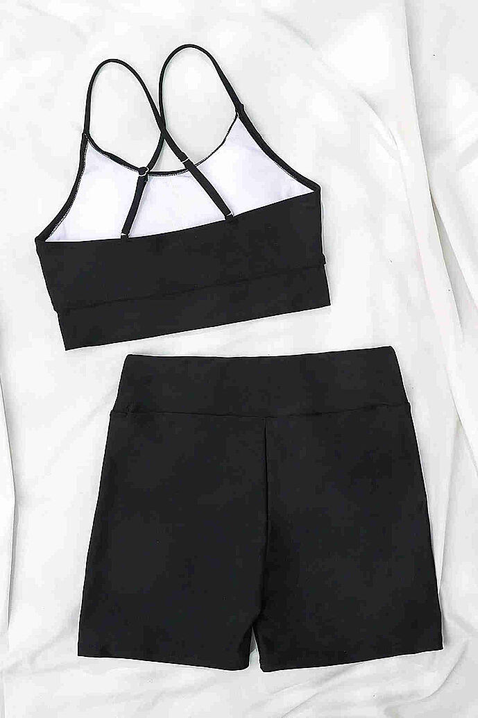 Angelsin Deniz Şortlu Sırtı Çapraz Tankini Bikini Takım Siyah - 3