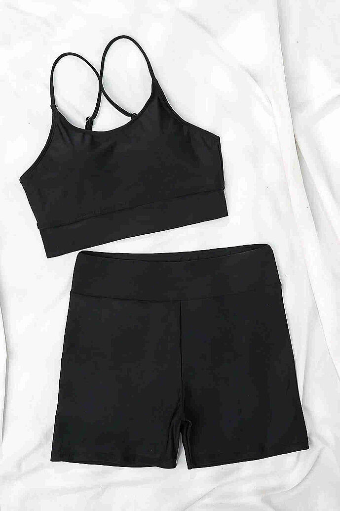 Angelsin Deniz Şortlu Sırtı Çapraz Tankini Bikini Takım Siyah - 4