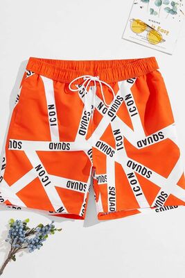 Angelsin - Angelsin Erkek Basic Standart Boy Baskılı Mayo Cepli Deniz Şortu Çok Renkli