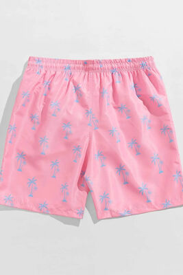 Angelsin - Angelsin Erkek Basic Standart Boy Şık Palmiye Baskılı Mayo Cepli Deniz Şortu Pembe (1)