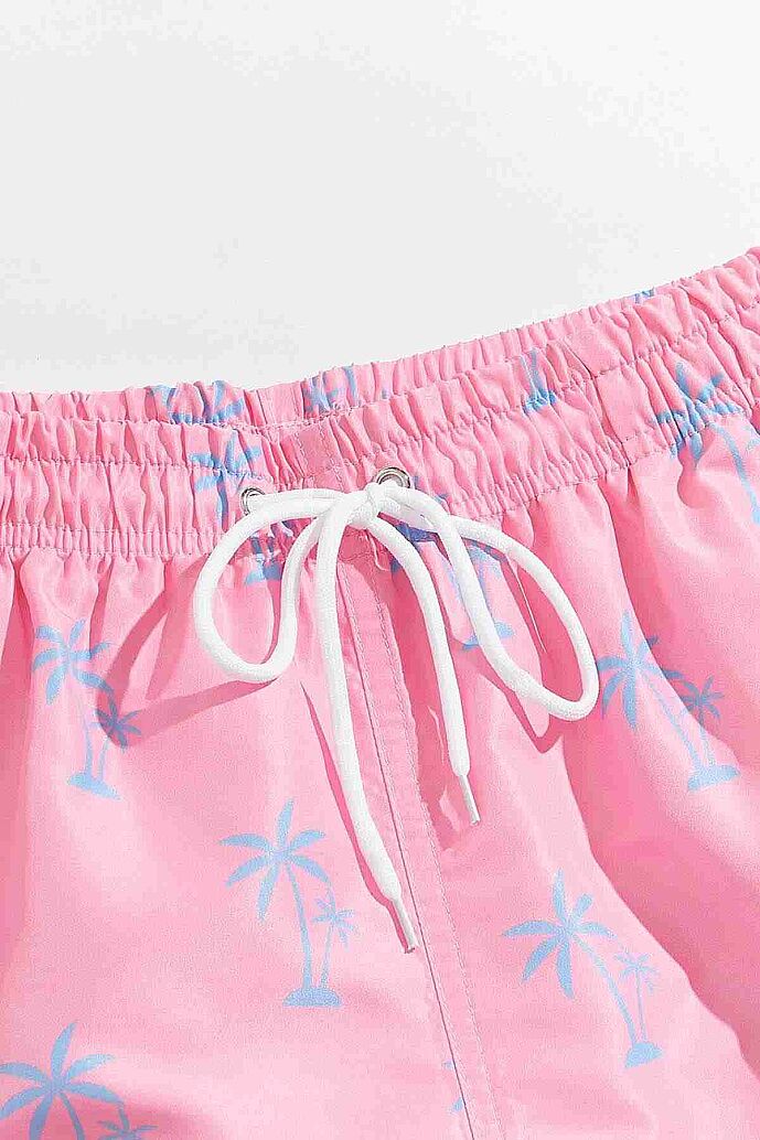 Angelsin Erkek Basic Standart Boy Şık Palmiye Baskılı Mayo Cepli Deniz Şortu Pembe - 4