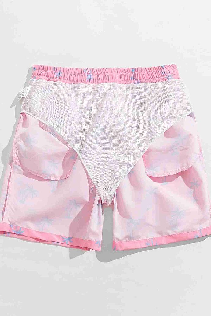 Angelsin Erkek Basic Standart Boy Şık Palmiye Baskılı Mayo Cepli Deniz Şortu Pembe - 6