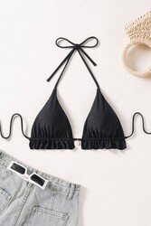 Angelsin Gögüs Aksesuar Detaylı Bikini Üstü (Çıkartılabilir Kaplı) Siyah - Thumbnail
