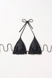 Angelsin Gögüs Aksesuar Detaylı Bikini Üstü (Çıkartılabilir Kaplı) Siyah - Thumbnail
