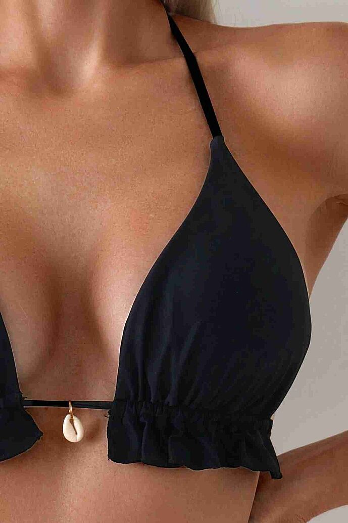 Angelsin Gögüs Aksesuar Detaylı Bikini Üstü (Çıkartılabilir Kaplı) Siyah - 5