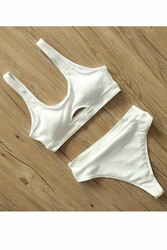 Angelsin Göğüs Dekolteli Bikini Takım Beyaz - Thumbnail