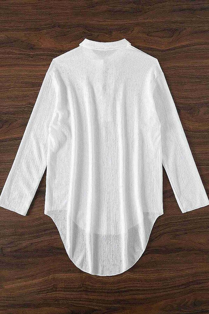 Angelsin Gömlek Görünümlü Likralı Plaj Elbisesi Pareo Cover Up Kimono Beyaz - 5