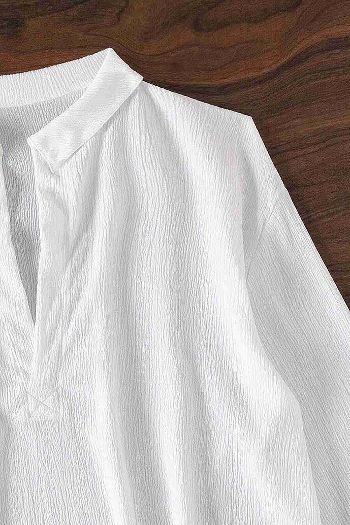 Angelsin Gömlek Görünümlü Likralı Plaj Elbisesi Pareo Cover Up Kimono Beyaz - 6