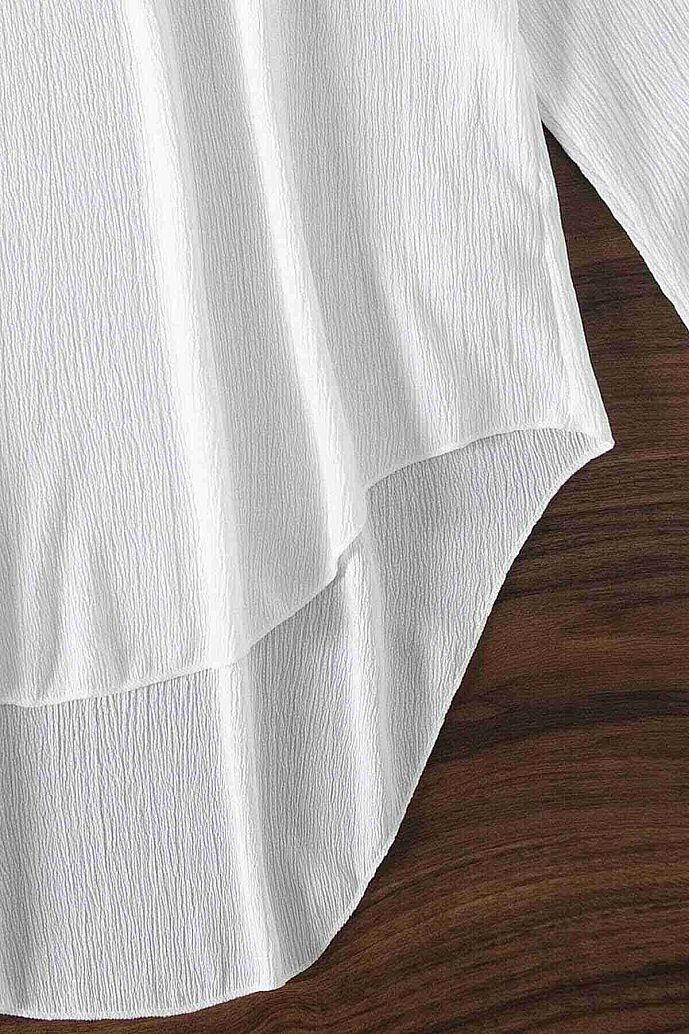 Angelsin Gömlek Görünümlü Likralı Plaj Elbisesi Pareo Cover Up Kimono Beyaz - 7
