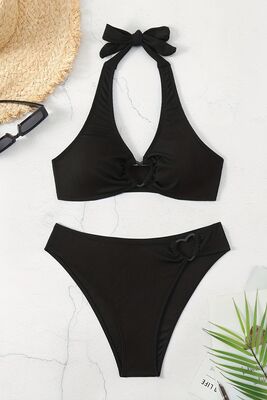 Angelsin - Angelsin Kalp Aksusuarlı Bikini Takım (Çıkartılabilir Kaplı) Siyah (1)
