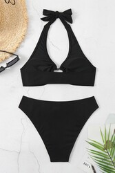 Angelsin Kalp Aksusuarlı Bikini Takım (Çıkartılabilir Kaplı) Siyah - Thumbnail