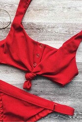 Angelsin Kırmızı Çıtçıtlı Bikini Üstü Kırmızı - Thumbnail