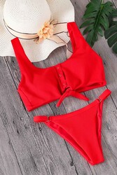Angelsin Kırmızı Çıtçıtlı Bikini Üstü Kırmızı - Thumbnail