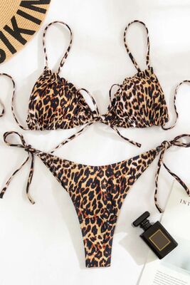 Angelsin Leopar Desenli Bağlamalı Tasarım Bikini Takımı Çok Renkli - 3
