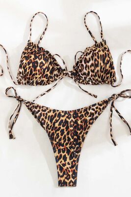 Angelsin Leopar Desenli Bağlamalı Tasarım Bikini Takımı Çok Renkli - 4