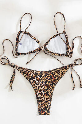 Angelsin Leopar Desenli Bağlamalı Tasarım Bikini Takımı Çok Renkli - 5