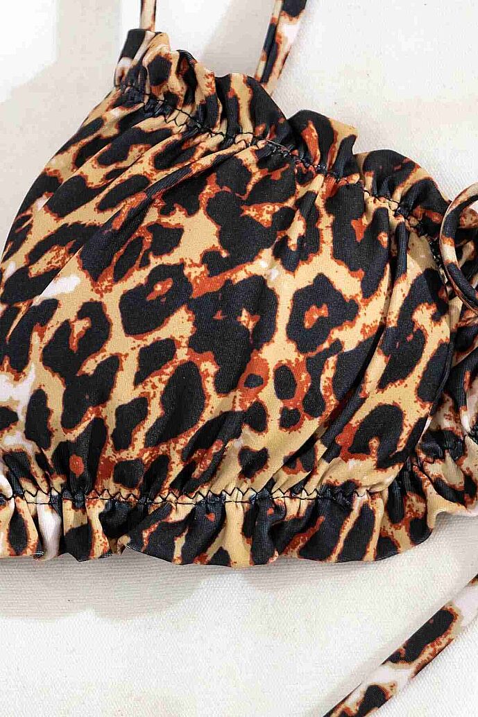 Angelsin Leopar Desenli İpli Tasarım Bağlamalı Bikini Üstü Çok Renkli - 6