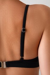 Angelsin Metal Kopçalı Şık Bikini Üstü (Çıkartılabilir Kaplı) Siyah - Thumbnail