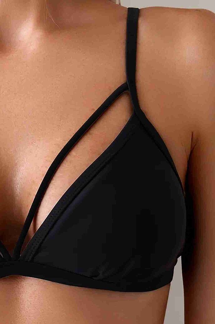 Angelsin Metal Kopçalı Şık Bikini Üstü (Çıkartılabilir Kaplı) Siyah - 5