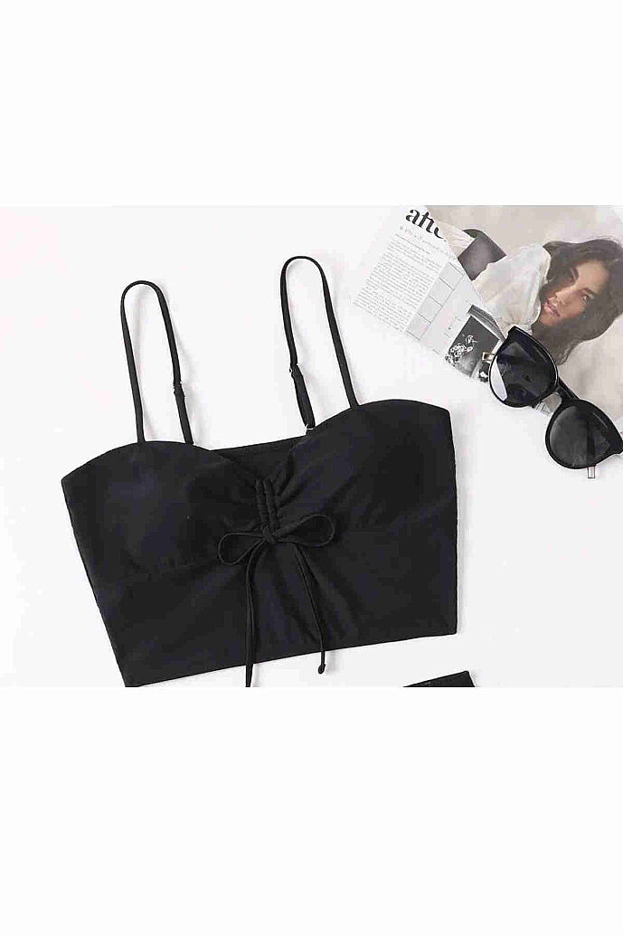 Angelsin Önden Ayarlı Büzgülü Bikini Üstü Siyah - 4