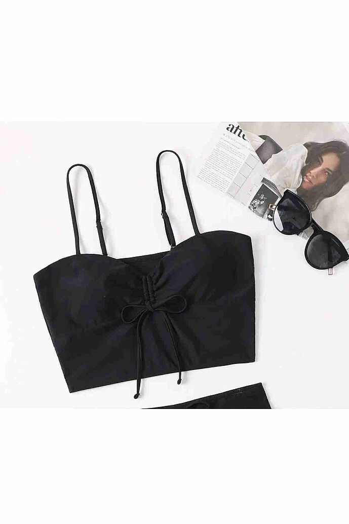 Angelsin Önden Ayarlı Büzgülü Bikini Üstü Siyah - 5