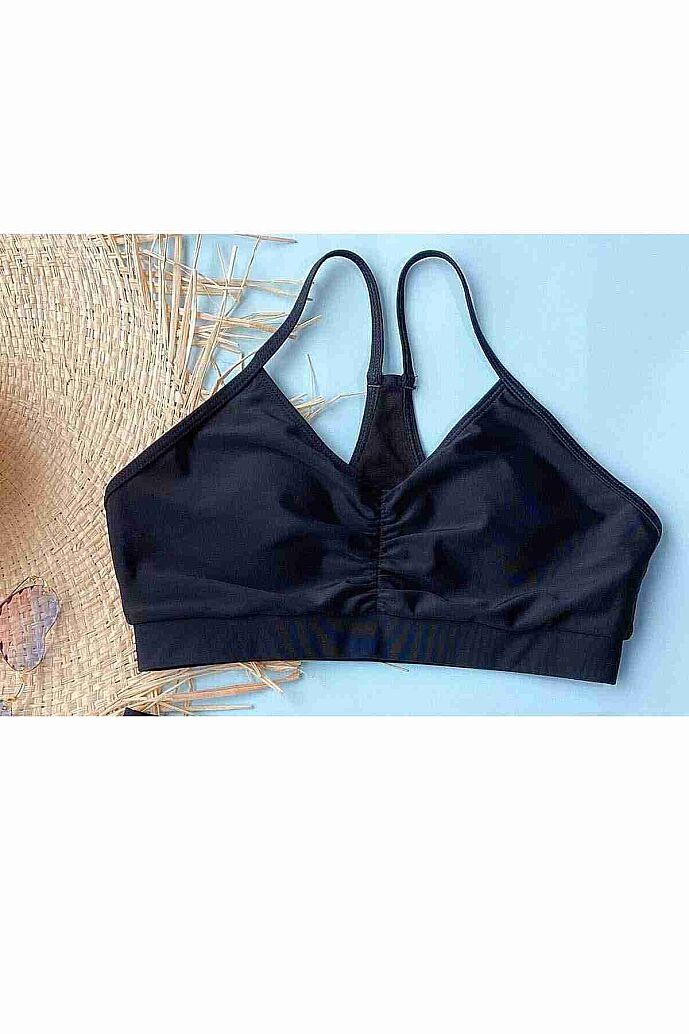 Angelsin Önden Büzgülü Bikini Üstü Siyah - 3